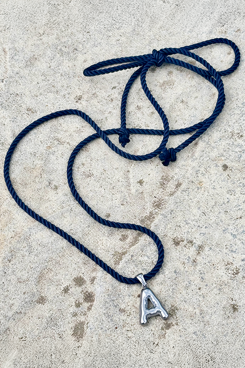 INITIAL ON A STRING - Silver - Navy