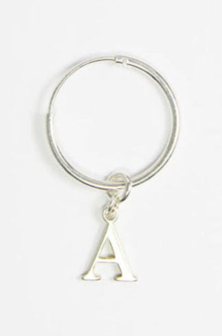 Silver keychain with a letter 'A' charm on a white background