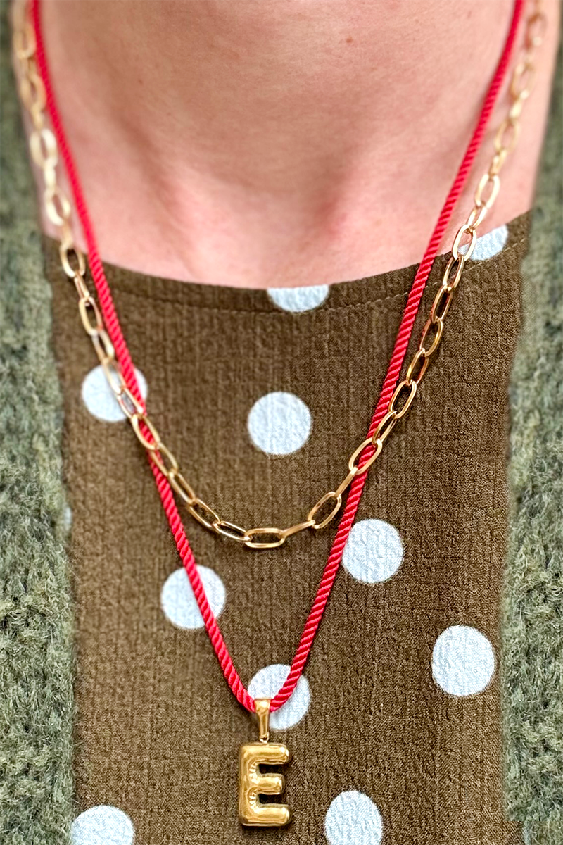 INITIAL ON A STRING - Silver - Red