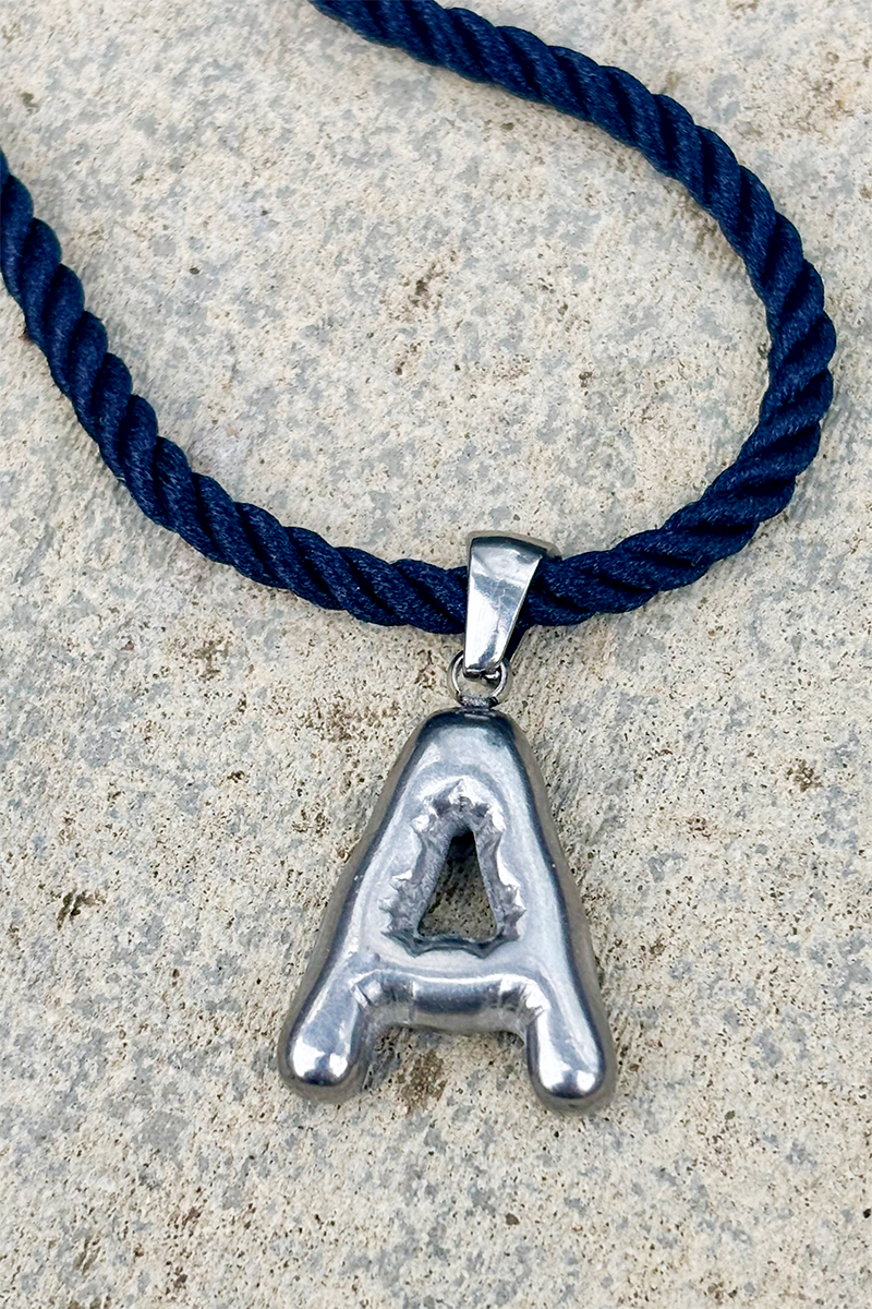 INITIAL ON A STRING - Silver - Navy