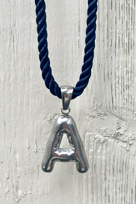 INITIAL ON A STRING - Silver - Navy